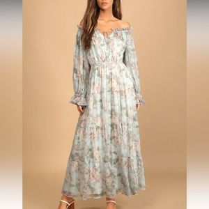 Lulu’s Blue Floral Off-the-Shoulder dress